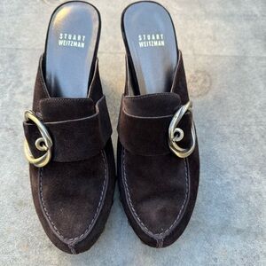 Stuart Weitzman Wanna Brown Sport Suede Mules Clogs Studded 7 1/2 EUC